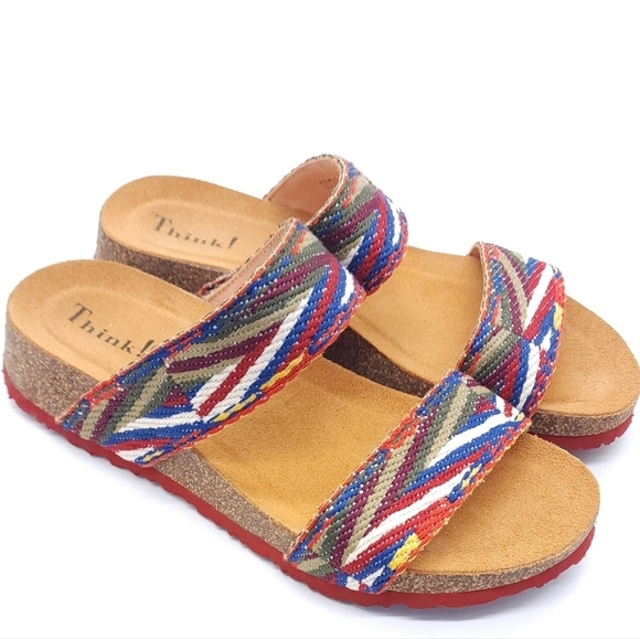 Think! Koak Cork Size 10 EU 41 Multicolor Leather Slip On Open Toe Sandals - Picture 5 of 13